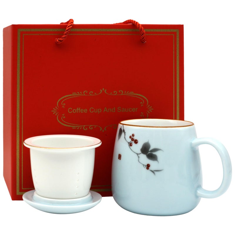ZooBoo Ceramic Tea Mug with Ceramic Infuser and Lid â€“ 18oz Premium Porcelain Tea Cup with Gift Box for Loose Leaf Tea, Herbal Infusions,Flower Tea,Coffee (Light Blue) - Image 1