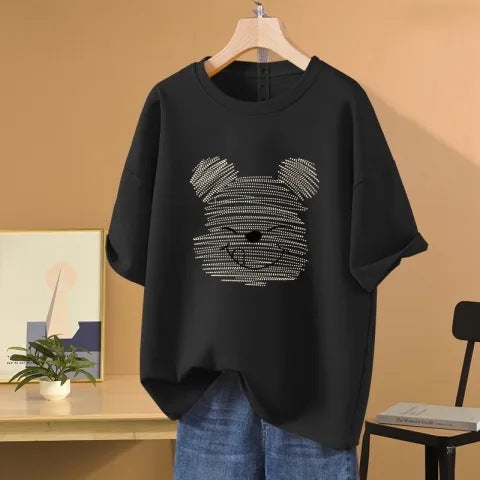 Fashionable Cartoon Short Sleeve T-Shirt For Women Loose Fit Round Neck Versatile Top Summer New Arrival 2025 Dark green - Image 2
