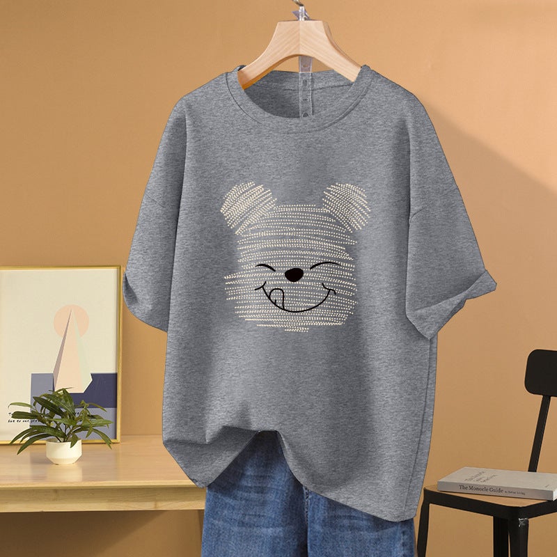 Fashionable Cartoon Short Sleeve T-Shirt For Women Loose Fit Round Neck Versatile Top Summer New Arrival 2025 Dark green - Image 4