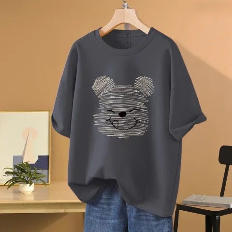 Fashionable Cartoon Short Sleeve T-Shirt For Women Loose Fit Round Neck Versatile Top Summer New Arrival 2025 Dark green - Image 5