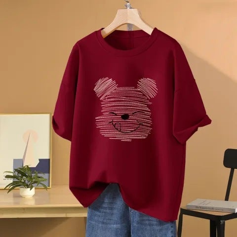 Fashionable Cartoon Short Sleeve T-Shirt For Women Loose Fit Round Neck Versatile Top Summer New Arrival 2025 Dark green - Image 3