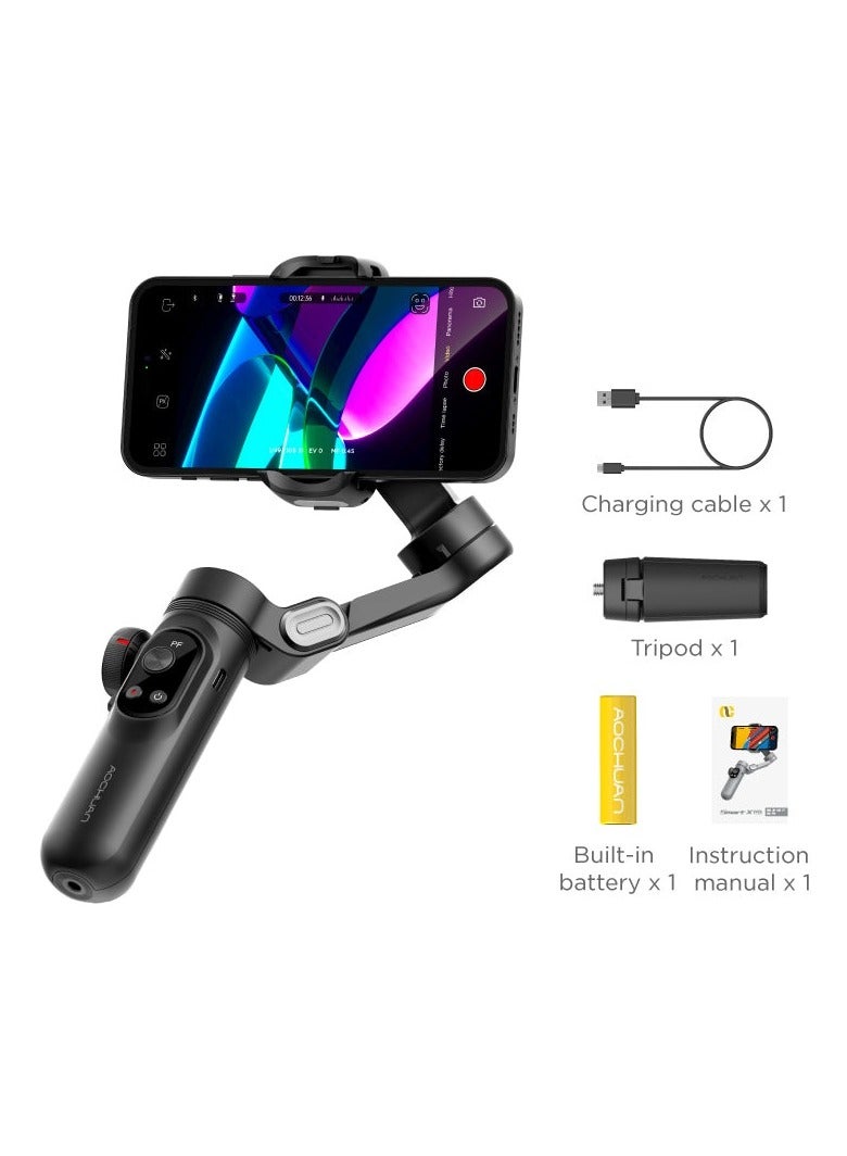 اوتشوان مثبت جيمبال AOCHUAN X PRO للهواتف الذكية، جيمبال بشحن لاسلكي لجهاز iPhone 15 Pro Max/أندرويد، جيمبال محمول ثلاثي المحاور لتسجيل الفيديو وتتبع الوجه (أسود) - Image 1