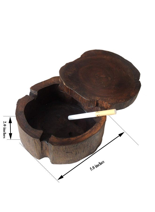 علبة الرماد الخشبية السجائر, صناعة يدوية الخمر الأصلي الخشبية القديمة علبة الرماد السجائر مع غطاء Winproof, علبة الرماد للبار المنزلي الداخلي, كبيرة - Image 3