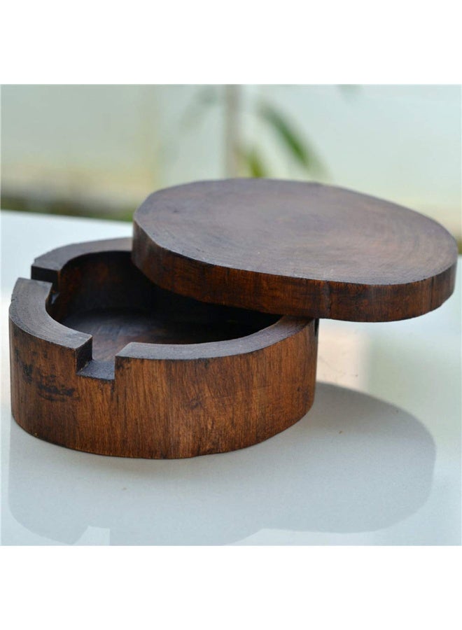 علبة الرماد الخشبية السجائر, صناعة يدوية الخمر الأصلي الخشبية القديمة علبة الرماد السجائر مع غطاء Winproof, علبة الرماد للبار المنزلي الداخلي, كبيرة - Image 4