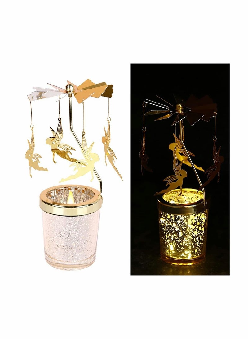 Captaintech Glass Candle Holder, Crystal Glass Metal Candle Holders Decoration, Golden Vintage Rotary Candle Stick Holders, Candle Holder Tray for Scented Candle, Wedding Party Table Top Candlelight Decor - Image 1