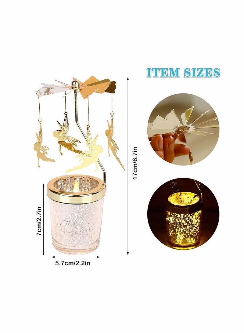Captaintech Glass Candle Holder, Crystal Glass Metal Candle Holders Decoration, Golden Vintage Rotary Candle Stick Holders, Candle Holder Tray for Scented Candle, Wedding Party Table Top Candlelight Decor - Image 2