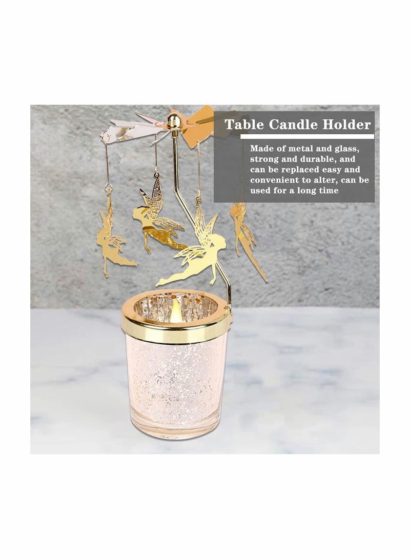 Captaintech Glass Candle Holder, Crystal Glass Metal Candle Holders Decoration, Golden Vintage Rotary Candle Stick Holders, Candle Holder Tray for Scented Candle, Wedding Party Table Top Candlelight Decor - Image 3