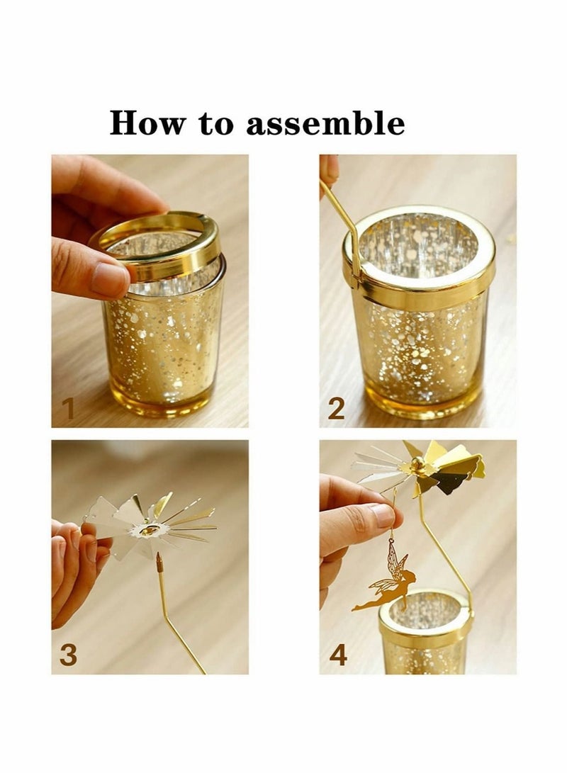 Captaintech Glass Candle Holder, Crystal Glass Metal Candle Holders Decoration, Golden Vintage Rotary Candle Stick Holders, Candle Holder Tray for Scented Candle, Wedding Party Table Top Candlelight Decor - Image 5