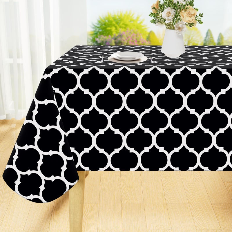 Smiry Rectangle Table Cloth Waterproof Vinyl Tablecloths with Flannel Backing for Rectangle Tables Wipeable Spillproof Plastic Tablecloth for Dining Camping Indoor and Outdoor 52x70 Black