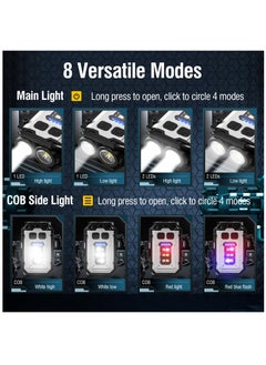 Generic Mini Keychain Flashlight with Magnet & Clip, USB-C Rechargeable, EDC, 800 Lumens Brightness, LED & COB, 8 Modes, IP65 Waterproof, Black & White (2 Pack)  - Image 2