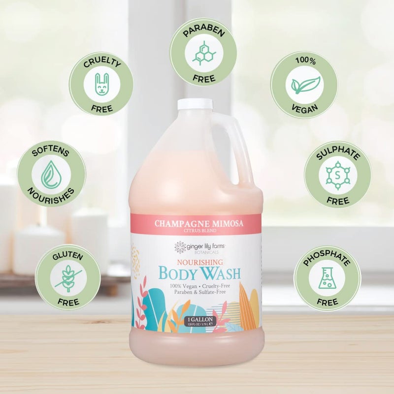 Ginger Lily Farms Botanicals Nourishing Body Wash, Champagne Mimosa, 100% Vegan & Cruelty-Free, Citrus Blend Scent, 1 Gallon (128 fl oz) Refill - Image 4