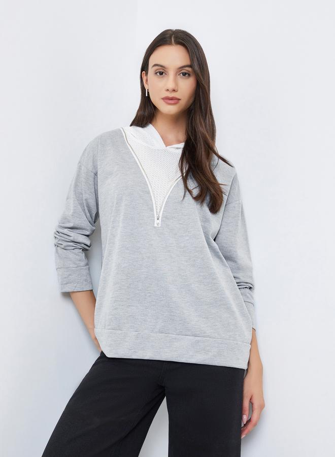 Take Two Grey Color Block Zip-Up Hoodie - Image 1