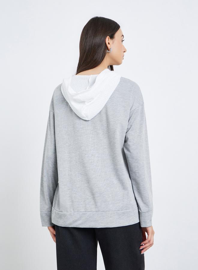 Take Two Grey Color Block Zip-Up Hoodie - Image 4