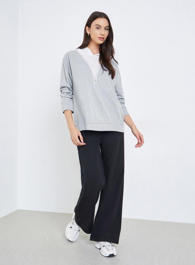 Take Two Grey Color Block Zip-Up Hoodie - Image 2