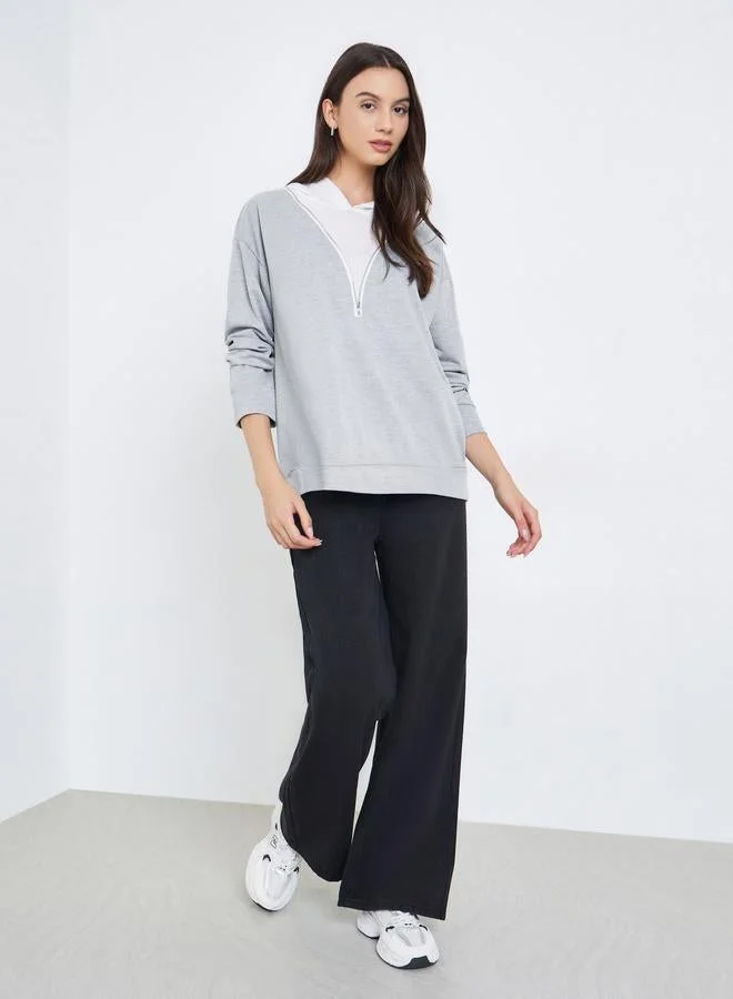 Take Two Grey Color Block Zip-Up Hoodie