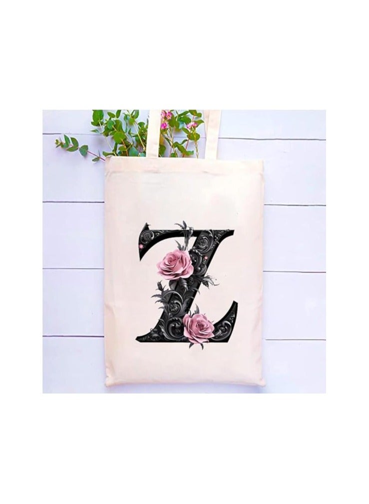 PRINTSHOP4ME Alphabet in Printed Cotton Tote Bag - Initial Monogram Design Cotton Tote - Perfect for School - Travel - Birthday Gift - Image 2