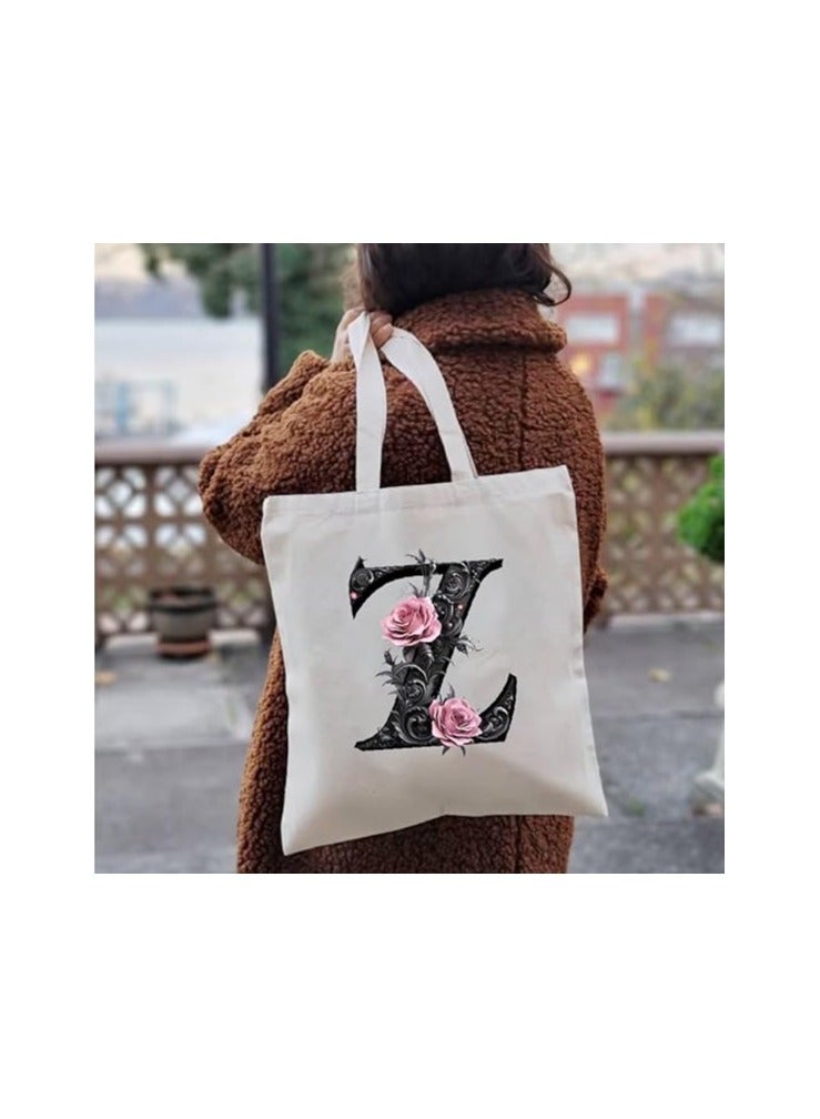 PRINTSHOP4ME Alphabet in Printed Cotton Tote Bag - Initial Monogram Design Cotton Tote - Perfect for School - Travel - Birthday Gift - Image 3