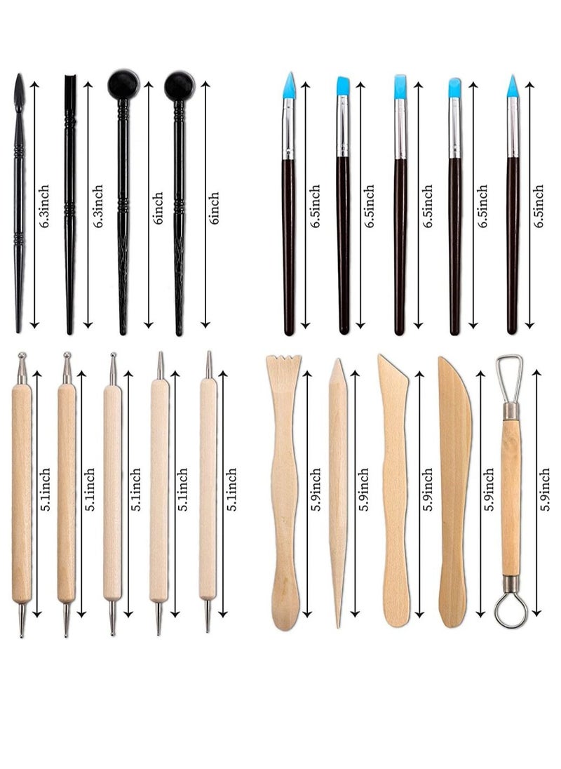 واي آند دي 24pcs Polymer Clay Carving Tools, Pottery Tools for Adults, Kids and Beginners, Wooden Handle Ceramic Sculpture Kit Petroglyphs  - Image 2
