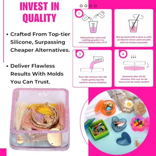 Oytra Resin Art Mould 4 Pcs Gift Box Set Silicone Mold for DIY Earrings Keychain Chocolate Jewelry Casting Crafting Materials Set for Beginners and Artists - Image 5