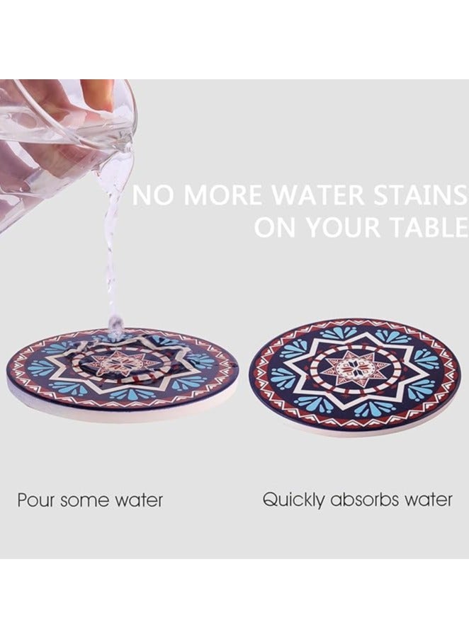 ماهمير مجموعة من 6 قطع من قواعد الأكواب مع حامل، قواعد سيراميك ماصة بقاعدة من الفلين، تمنع الأثاث من الاتساخ والخدش، مناسبة لجميع أكواب الشرب والأكواب - Image 5