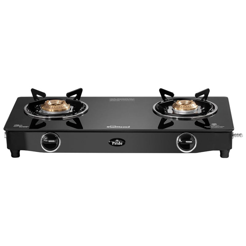 SUNFLAME Pride 2 Burner Gas Stove 60 cm Wide | 1 Medium and 1 Small Brass Burners | 2-Years Product Coverage by | Ergonomic Knobs | Easy to Maintain l Toughened Glass Top | Black - Image 1