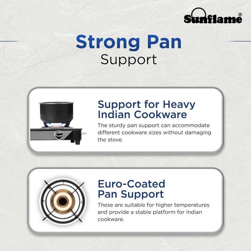 SUNFLAME Pride 2 Burner Gas Stove 60 cm Wide | 1 Medium and 1 Small Brass Burners | 2-Years Product Coverage by | Ergonomic Knobs | Easy to Maintain l Toughened Glass Top | Black - Image 4