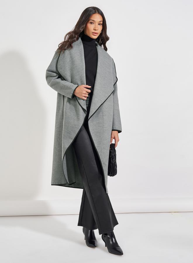 Styli Oversized Midi Length Wool Like Coat with Contrast Trim - Image 1