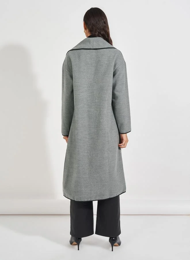 Styli Oversized Midi Length Wool Like Coat with Contrast Trim