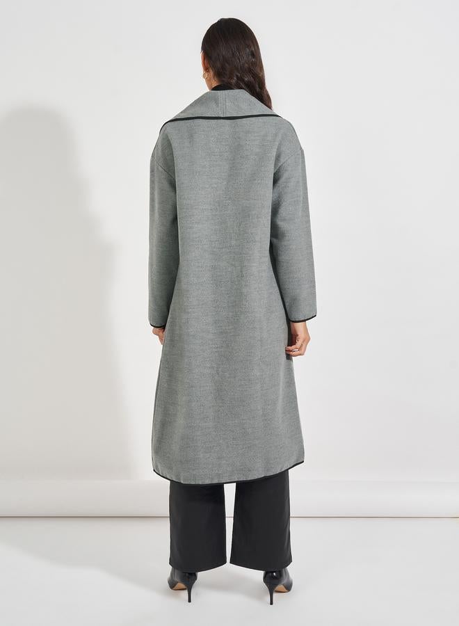 Styli Oversized Midi Length Wool Like Coat with Contrast Trim - Image 4