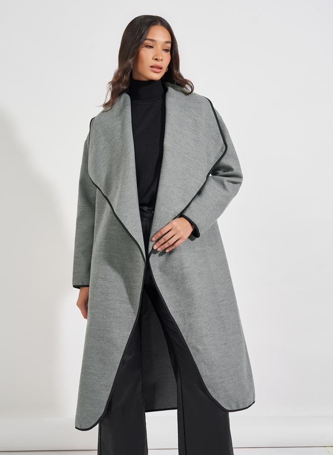 Styli Oversized Midi Length Wool Like Coat with Contrast Trim - Image 2