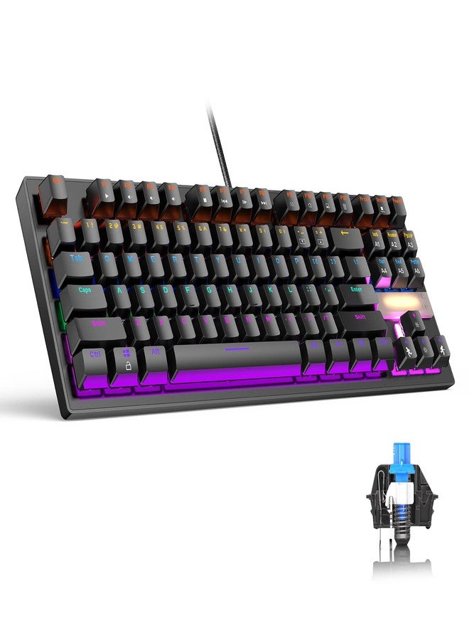 Annivia Anivia True Mechanical Gaming Keyboard With Blue Switches, 87 Keys Waterproof for PC Laptop PS4 PS5 Xbox, Rainbow Red Backlit, Classic Wired USB - Image 1