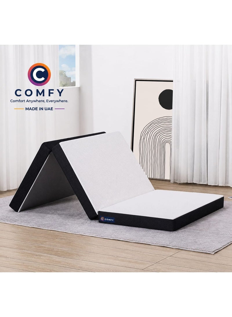 Comfy Medicated White Single Folding 180 X 90 X 7Cm Satin Mattress With Black Border - Image 1