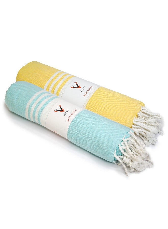 PATVY Bath Towels| Light Weight Turkish Style Bath Towels For Men Large Size Cotton|75 X 150Cm Quick Absorption &Faster Drying Bath Towel For Women| 100% Cotton(Pack Of 2,Yellow&Water Green),90 TC - Image 1