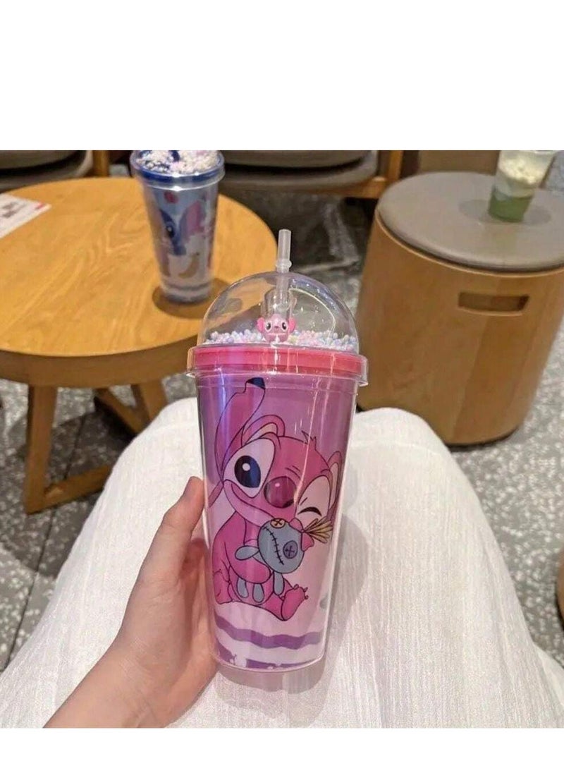 Generic - Cute Stitch Acrylic Cup with Lid & Straw – Premium Quality for Iced Drinks (Multicolor) - Image 1