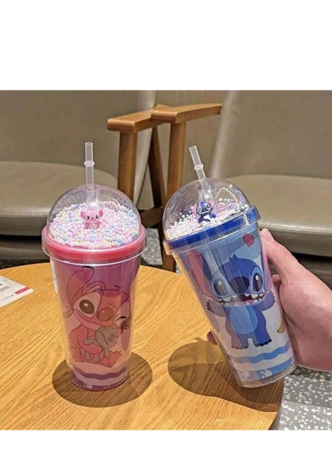 Cute Stitch Acrylic Cup with Lid & Straw – Premium Quality for Iced Drinks (Multicolor)