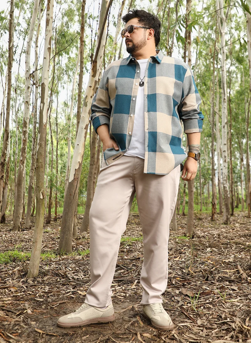 انستافاب بلس Instafab Plus Men Buffalo-Woven Regular Shirt | Button-Down Collar , Long Cuffed Sleeve | Button Closure , Curved Hem | Checks Jacquard | Woven Fabric For Casual & Daily Wear | Azure Blue & Off-White
