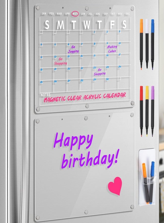 Suneerplay Acrylic Magnetic Dry Erase Board Calendar for Fridge 2 Set, 16.5"x12" Inch Clear Dry Erase Calendar for Refrigerator, Acrylic Planner Calendars Includes 6 Colors Markers with Eraser - Image 1