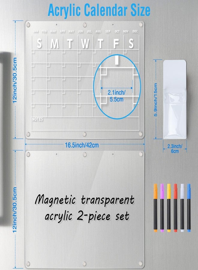 Suneerplay Acrylic Magnetic Dry Erase Board Calendar for Fridge 2 Set, 16.5"x12" Inch Clear Dry Erase Calendar for Refrigerator, Acrylic Planner Calendars Includes 6 Colors Markers with Eraser - Image 2
