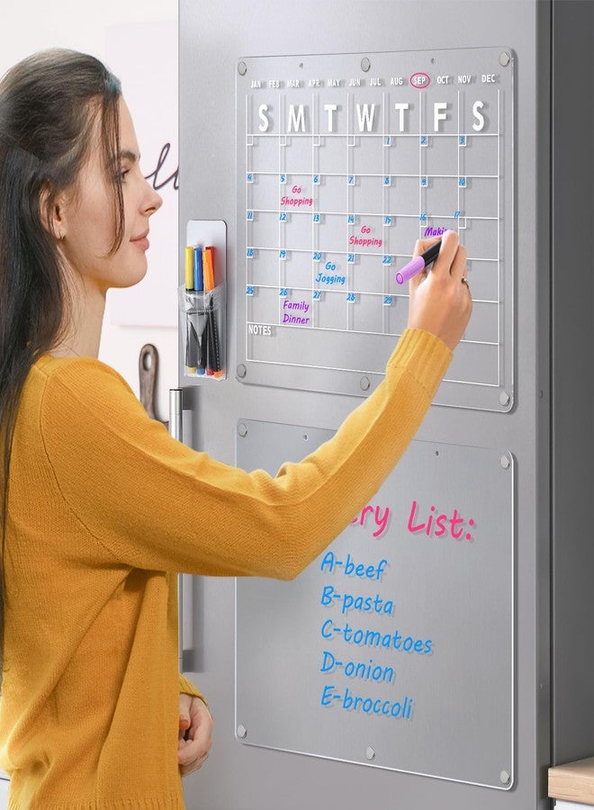 Suneerplay Acrylic Magnetic Dry Erase Board Calendar for Fridge 2 Set, 16.5"x12" Inch Clear Dry Erase Calendar for Refrigerator, Acrylic Planner Calendars Includes 6 Colors Markers with Eraser - Image 5