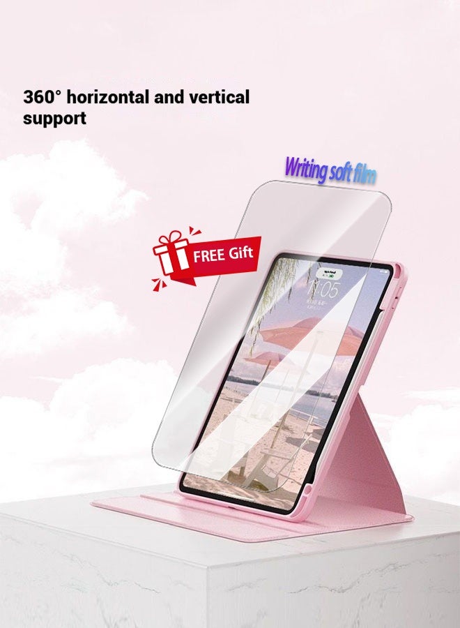 Case for Redmi Pad Se 11-Inch Tablet Cover With Pen Slot/Tablet 360° Rotating Protective Case/Auto Sleep/Wake Slim Stand/Transparent Tpu Protective Case/Free AED29 Anti-Glare Protective Film/Felt Tablet Pouch- Pink - Image 3