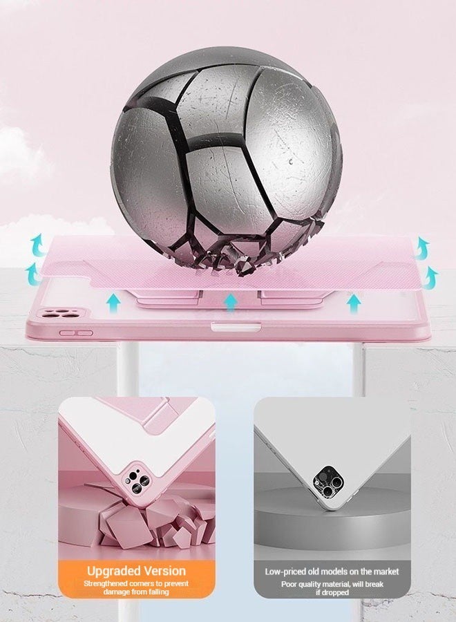 Case for Redmi Pad Se 11-Inch Tablet Cover With Pen Slot/Tablet 360° Rotating Protective Case/Auto Sleep/Wake Slim Stand/Transparent Tpu Protective Case/Free AED29 Anti-Glare Protective Film/Felt Tablet Pouch- Pink - Image 4