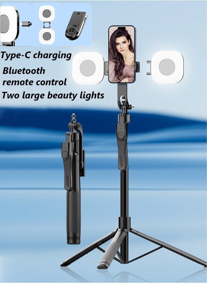 كيلا عصا سيلفي جديدة من سبائك الألومنيوم لعام 2024، مثبتة للهاتف، تدور 360 درجة، متعددة الوظائف، حامل ثلاثي القوائم محمول 35-210 سم مع حامل هاتف لاسلكي للتحكم عن بعد وإضاءة LED جميلة مناسبة لجميع الهواتف المحمولة - Image 1