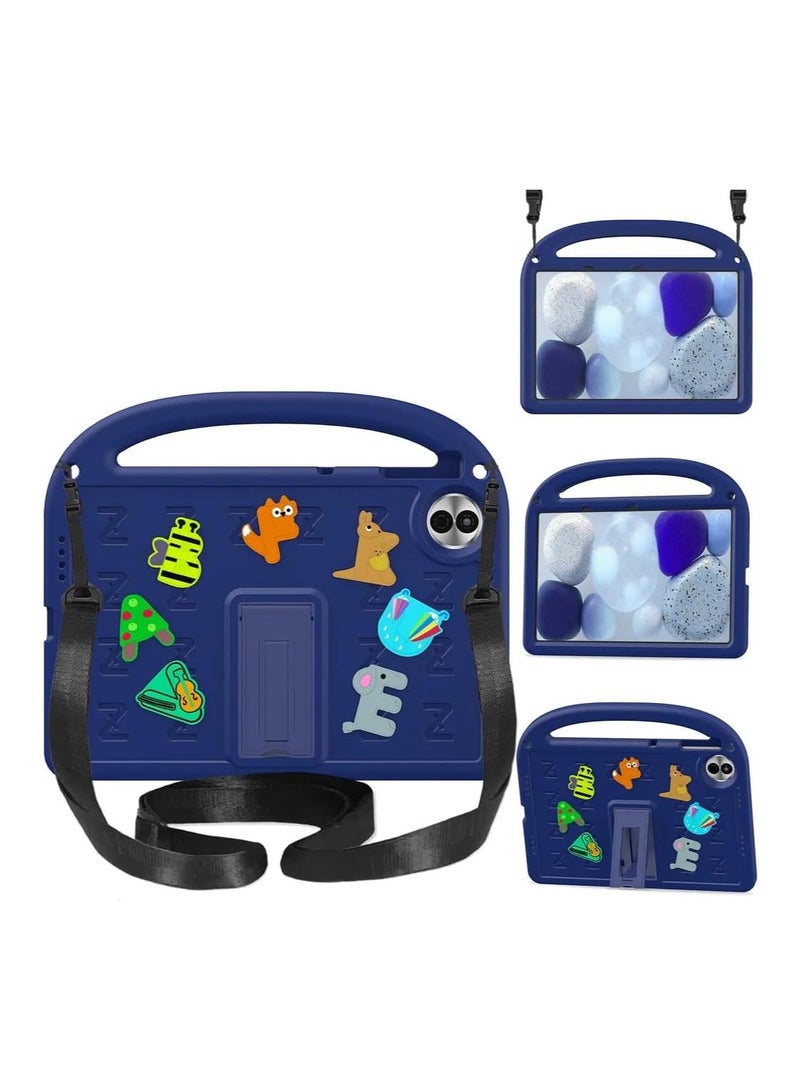 VKL Kids Case for Honor Pad 10 12.1 inch 2025 Tablet [Kids Friendly] DIY Cute Cartoon Lightweight EVA Shockproof Cover with Portable Handle/Stand/Shoulder Strap (Navy Blue) - Image 1