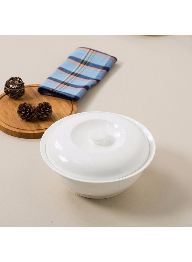 Sky Top Ceramic Soup Bowl With Lid Large Porcelain Soup Bowl Ceramic Large Capacity Pure White Household Hotel Tableware 9-inch Pot - Image 3