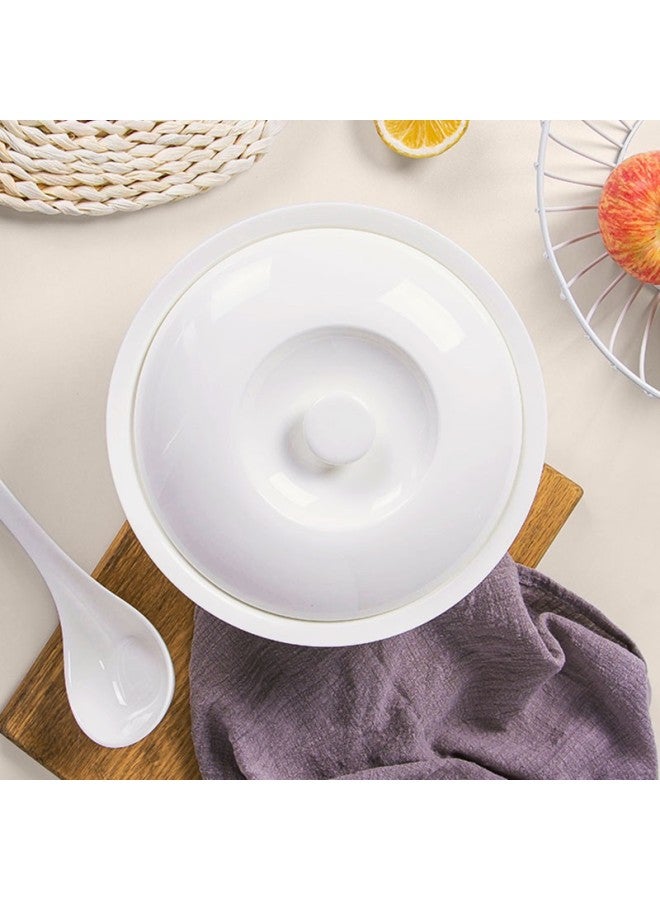 Sky Top Ceramic Soup Bowl With Lid Large Porcelain Soup Bowl Ceramic Large Capacity Pure White Household Hotel Tableware 9-inch Pot - Image 4