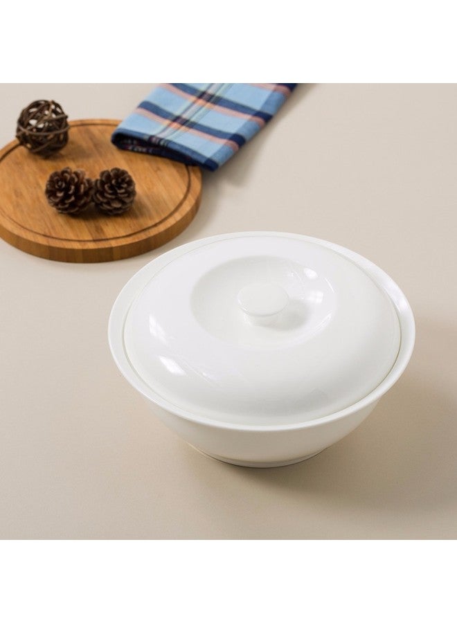 Sky Top Ceramic Soup Bowl With Lid Large Porcelain Soup Bowl Ceramic Large Capacity Pure White Household Hotel Tableware 9-inch Pot - Image 2