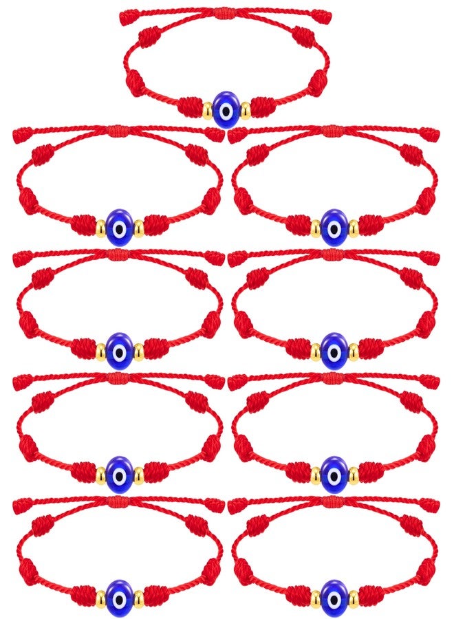 Poxtex 9pcs Evil Eye 7 Knot Lucky Bracelets, Rakhi for Brother and Bhabhi Adjustable Red String Amulet for Women Men with Gold Bead, Protection Jewelry Hand Bracelet - Image 1