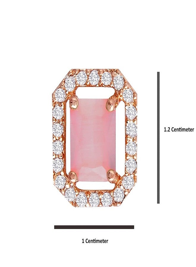KENNICE Rose Gold-Plated Rectangle Shaped Brass Pink Studs Earrings Jewellery for Women & Girls - Image 4