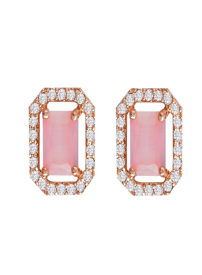 KENNICE Rose Gold-Plated Rectangle Shaped Brass Pink Studs Earrings Jewellery for Women & Girls - Image 1