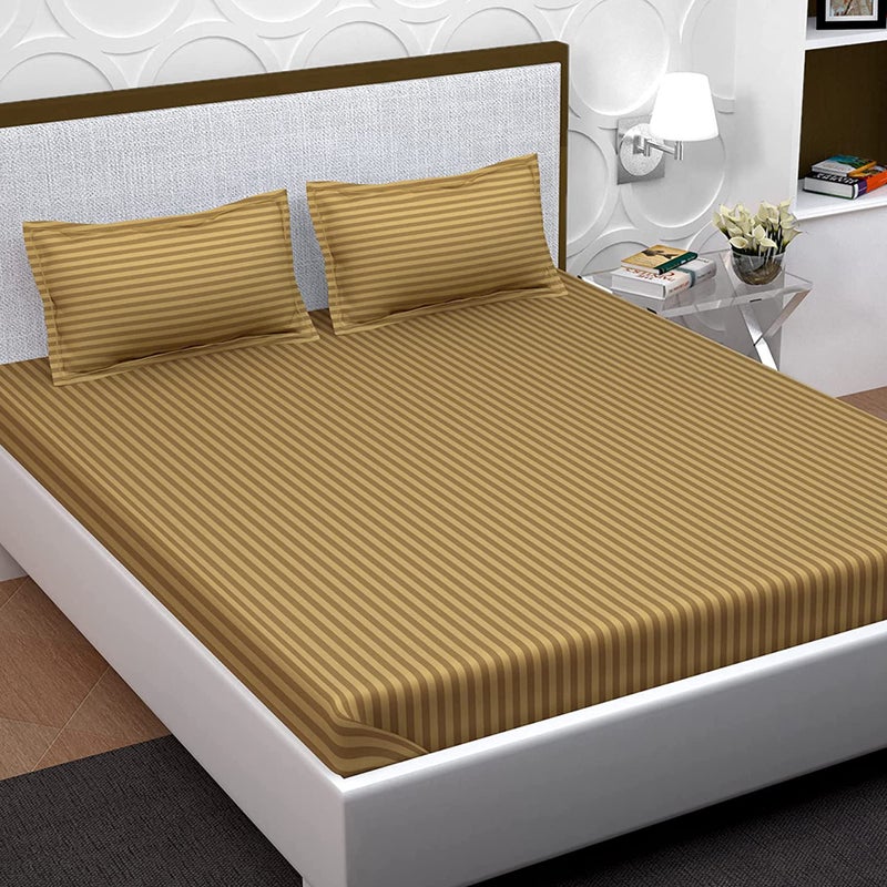 PAVO Studio Tranquil Bedsheet Collection, Bedsheet King Size Bed Cotton, 300 TC Cotton Bedsheet with 2 Pillow Covers, Latte Beige - Image 2